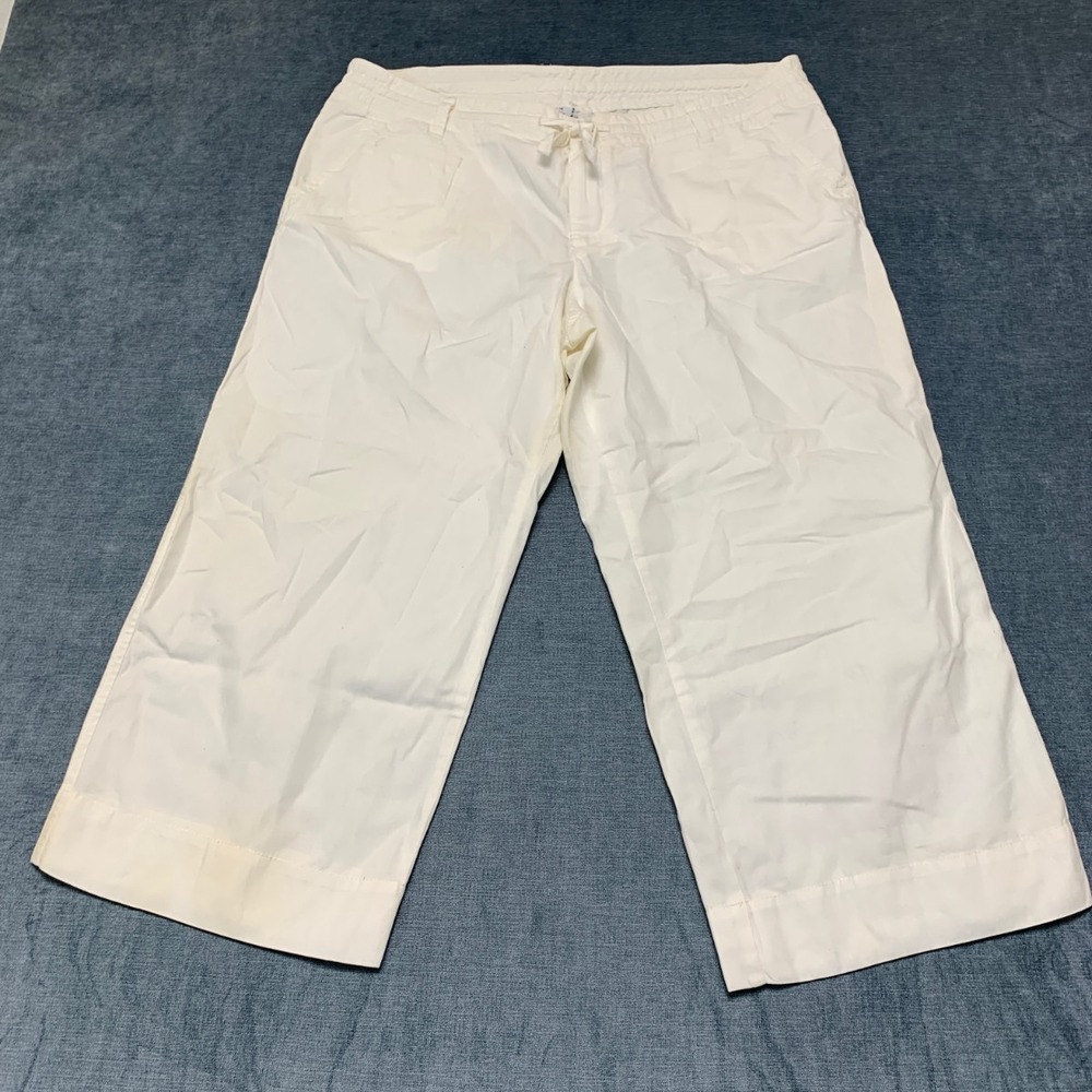 Gap Crop Pants Womens 18 38x25 Beige Cotton Drawstring Wide Leg Outdoor Comfort